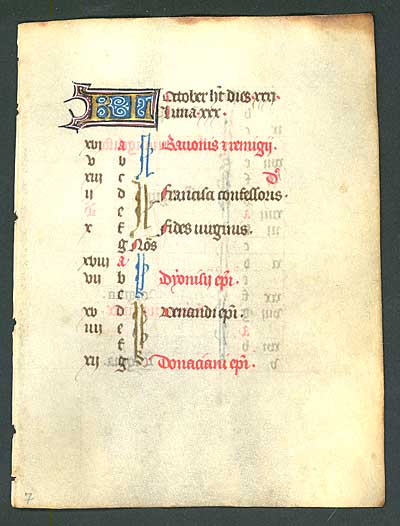 Book of Hours Calendar Leaf for October, c. 1450