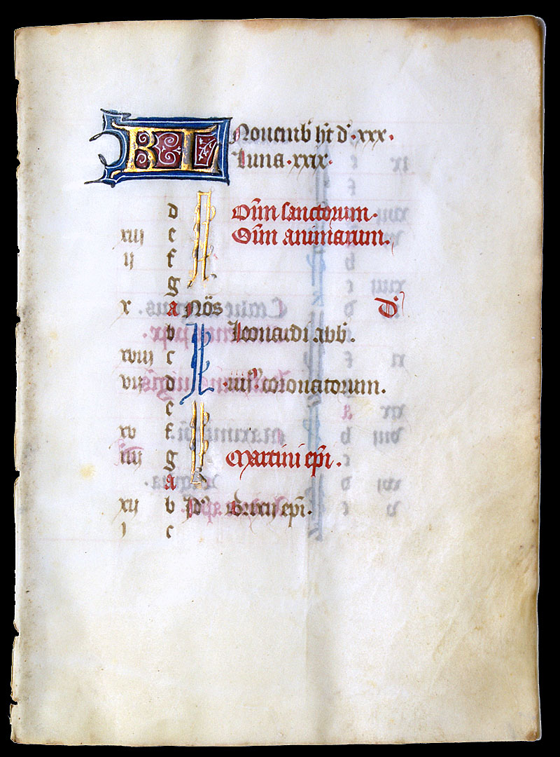 Book of Hours Calendar Leaf for November, c. 1450