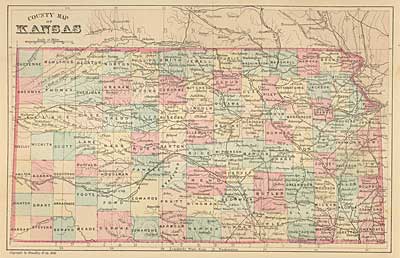 ''County Map of Kansas'' c 1881 - Bradley