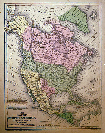 ''Map of North America'' c 1839 - Mitchell