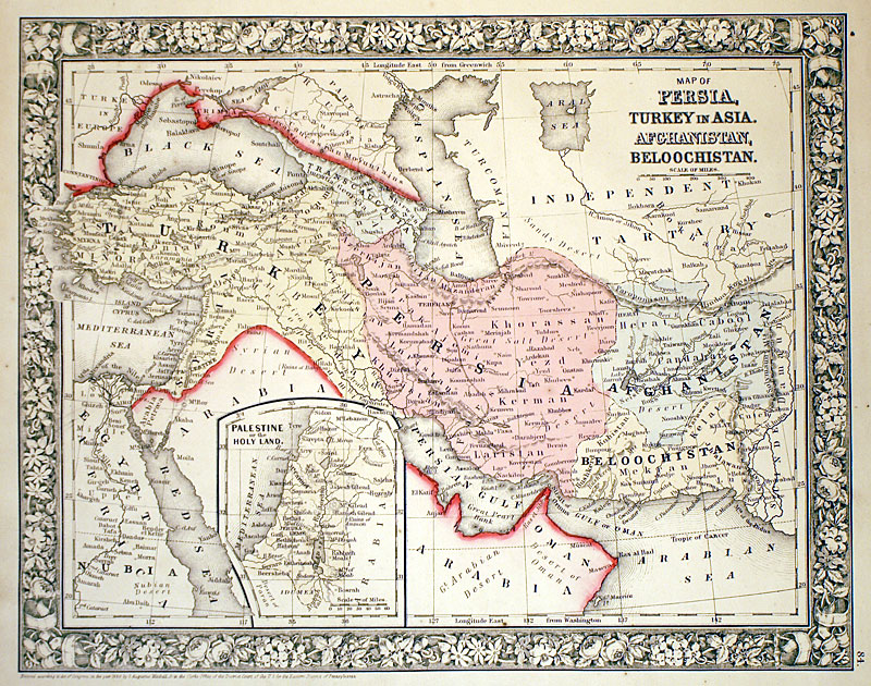 ''Map of Persia'' c 1866 - Mitchell