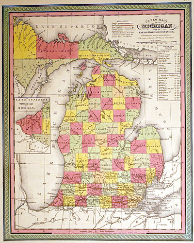 ''A New Map of Michigan'' c 1847 - Mitchell