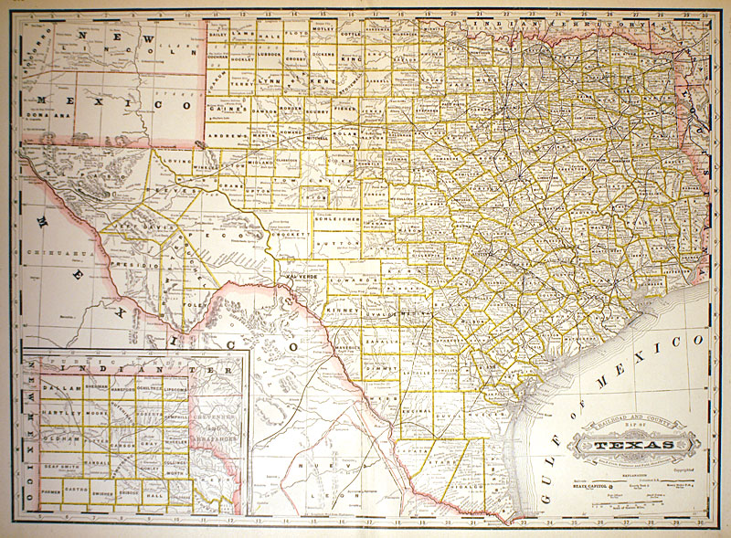 ''Map of Texas'' c 1890 - Cram