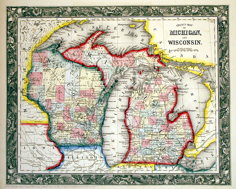 ''..Michigan & Wisconsin'' c 1860 - Mitchell