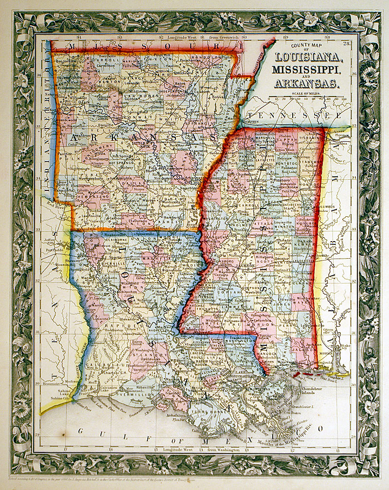 ''...Louisiana Mississippi Arkansas'' c 1860 - Mitchell