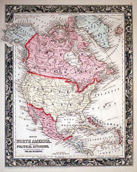 ''Map of North America...'' c 1860 - Mitchell