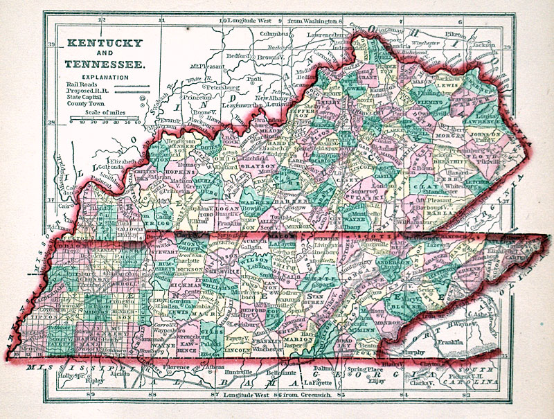 KENTUCKY and TENNESSEE c. 1857 - Morse & Gaston