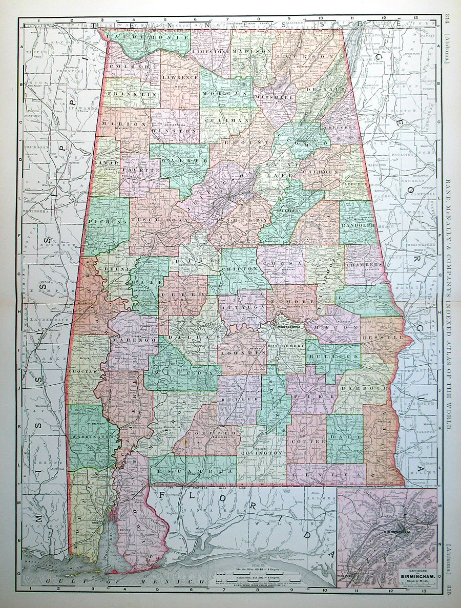 c 1894 Map of Alabama - Rand, McNally & Co.