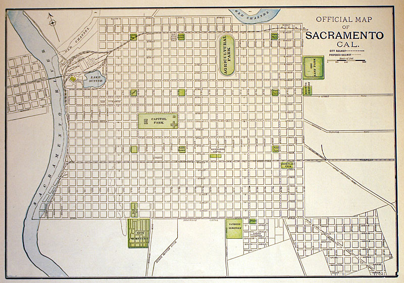 c 1890's OFFICIAL MAP OF SACRAMENTO. CA - Cram