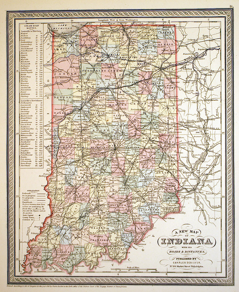 ''A NEW MAP OF INDIANA...'' C 1856 - Desilver