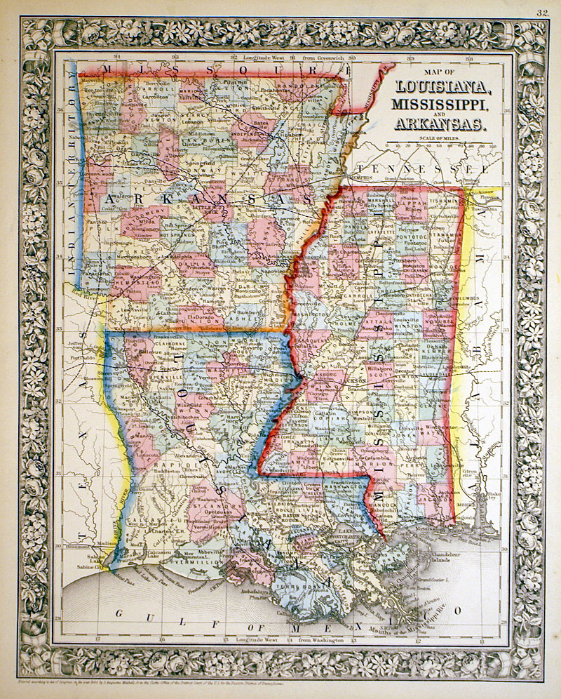 '...LOUISIANA, MISSISSIPPI, AND ARKANSAS'' c 1864 - Mitchell