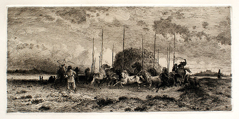 c 1883 Moran Original American Etching - Harvest at San Juan, NM