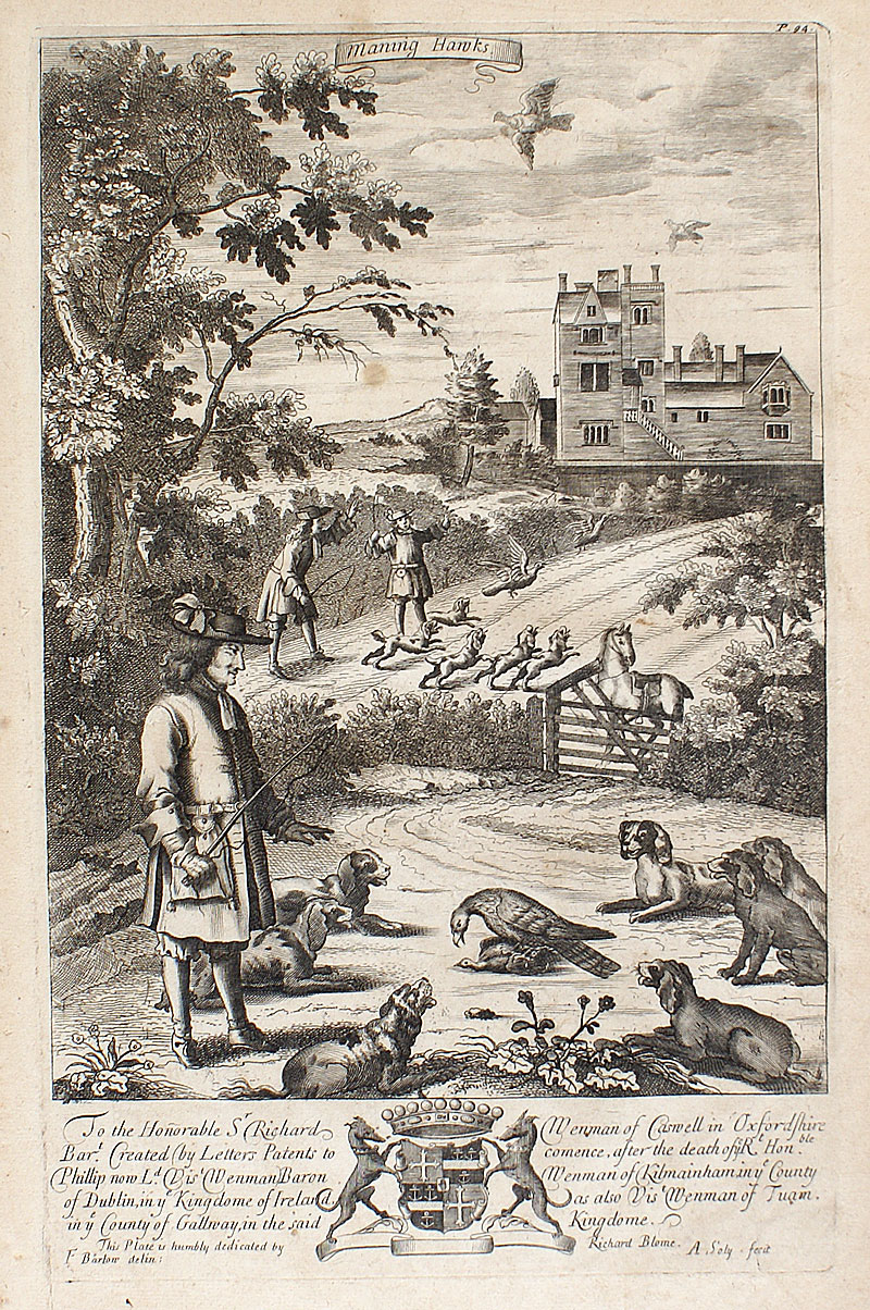 1686 Original Engraving - Gentlemans Recreation, Falconry- Blome