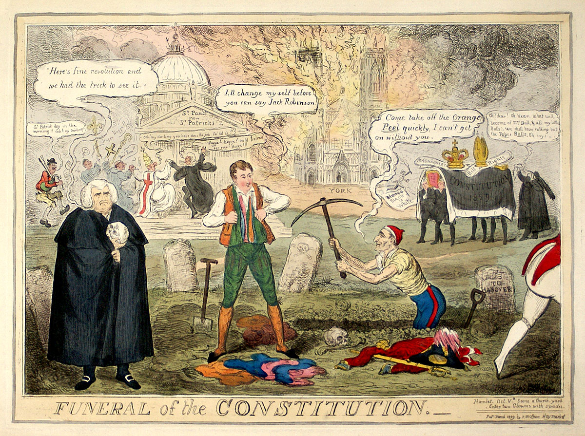 c 1829 English Caricature - Funeral of the Constitution