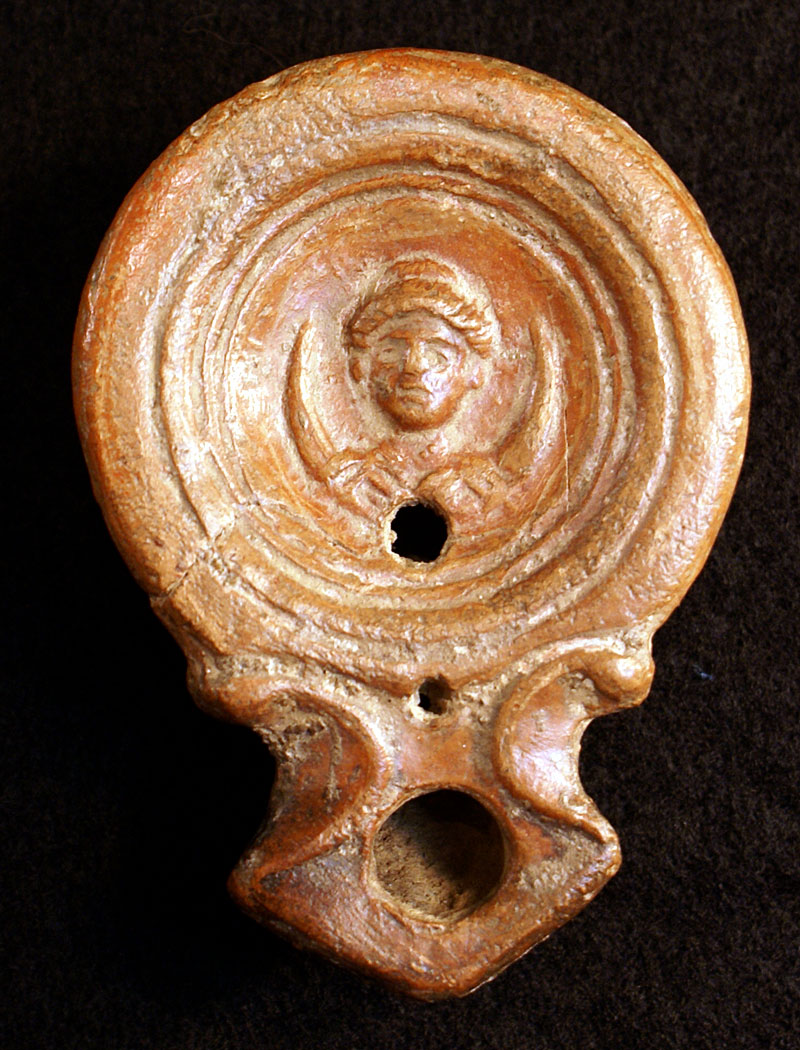 Terracotta Oil Lamp - Head of Goddess       c 1st century AD
