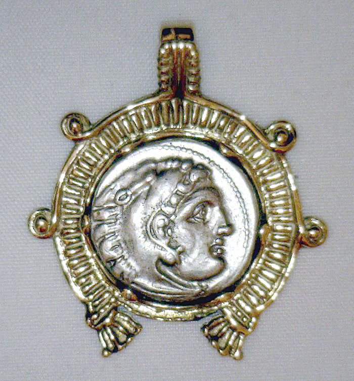 Alexander the Great Ancient Greek Coin in 14K Gold Pendant Mount