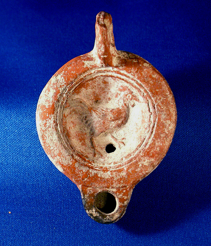 Christian Terracotta Oil Lamp - Rooster Motif, c 2nd-3rd Cent AD