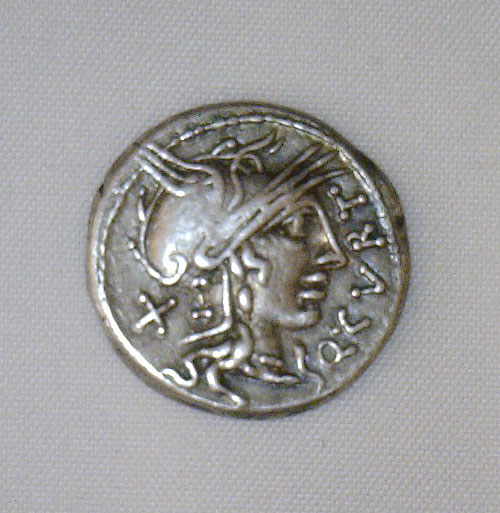 Silver Denarius - Roman Republic c. 116-115 BC - ROMA & JUPITER