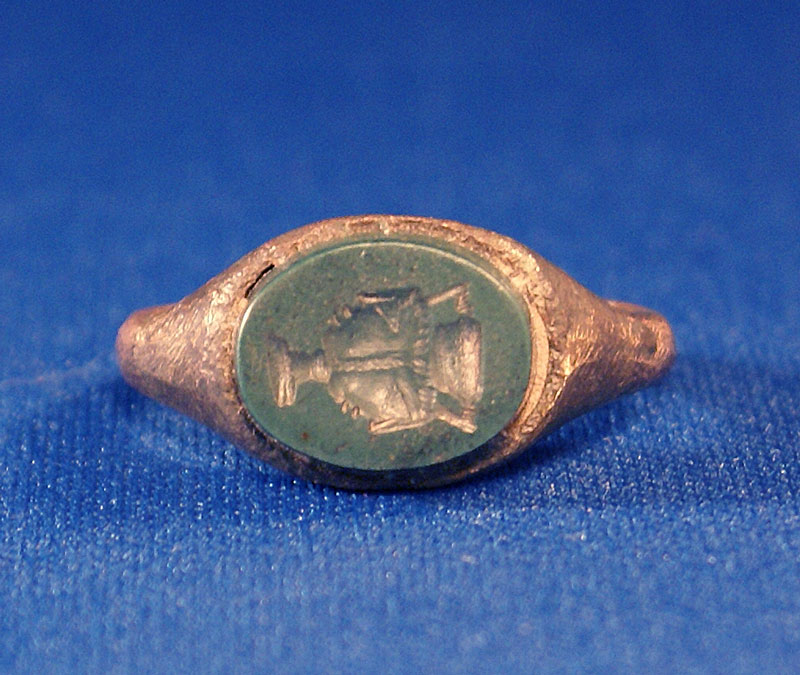 Bronze & Green Stone Seal Ring - 