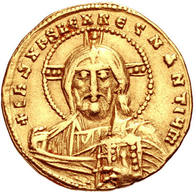 Byzantine Gold Coin, Haloed Christ holding Gospels c. 913-959 AD