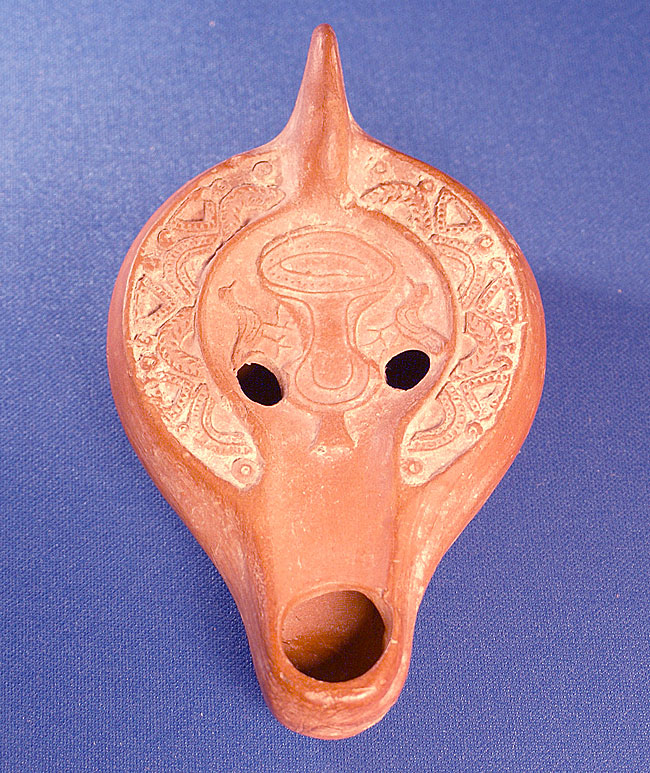 Early Christian Oil Lamp - Vase with 2 Doves - c. 425-500 AD