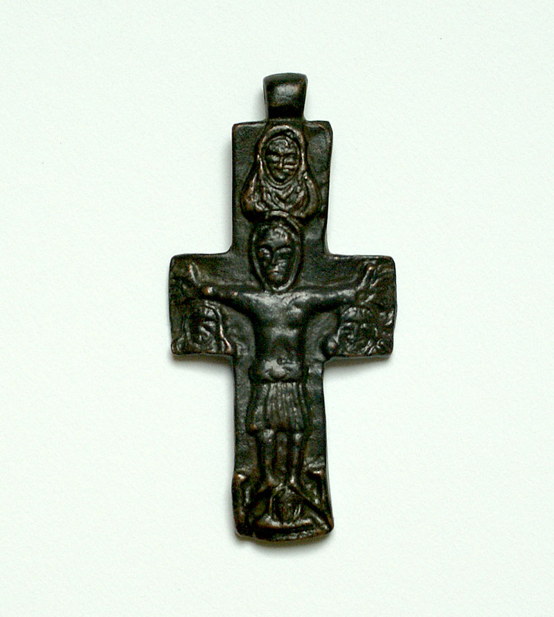 Medieval Christian Bronze Cross - Haloed Christ with Saints