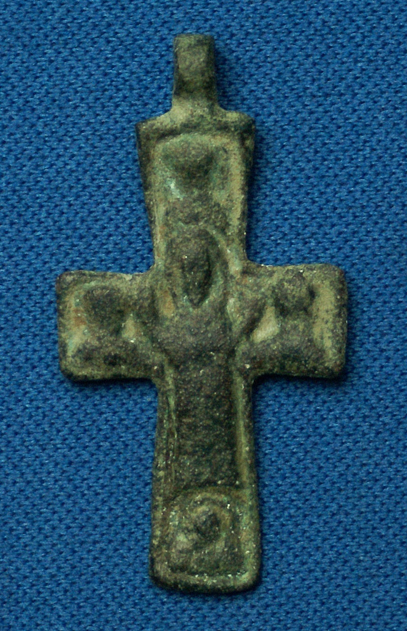 c 8-10th Cent AD Christian Bronze Cross w figure of Mary