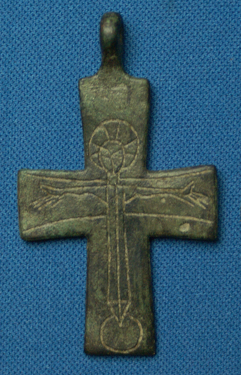 Christian Bronze Cross w figure of Christ - c 8-10th Cent AD